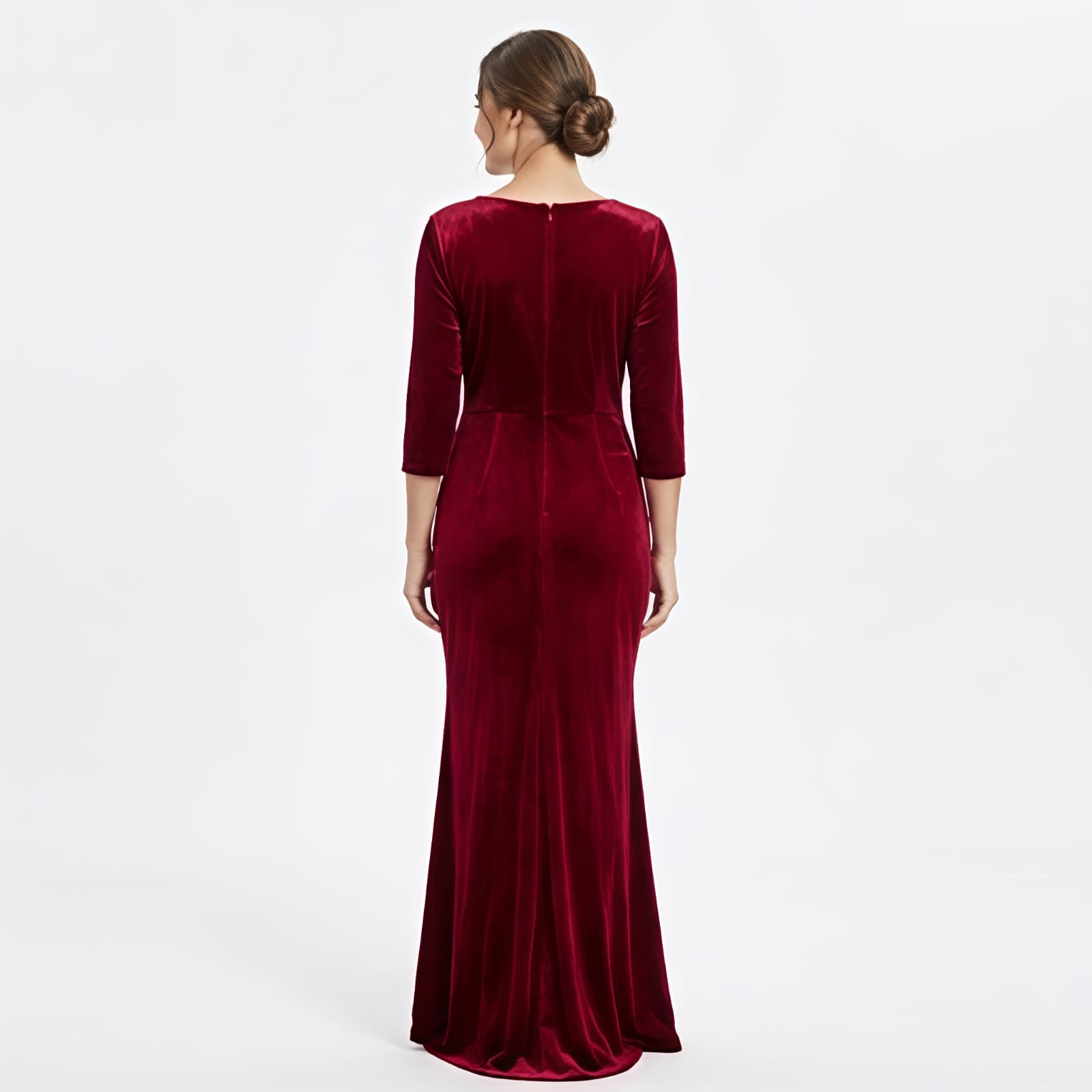 Women's Burgundy Embellished Evening Gown-3