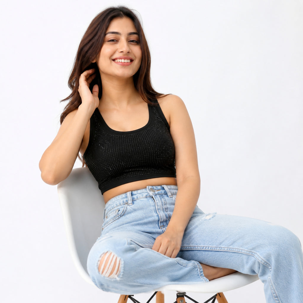 Midnight Luxe Swarovski Embellished Crop Top-1