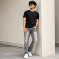 Men's Light Grey Washed Straight Fit Denim Jeans-1