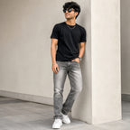 Men's Light Grey Washed Straight Fit Denim Jeans-1