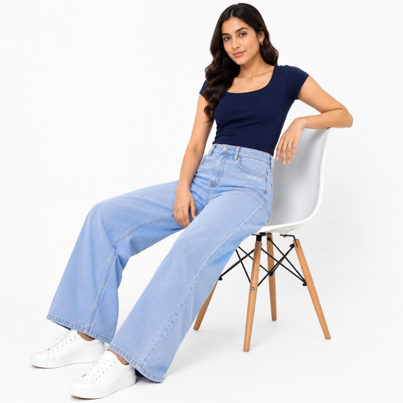 Women's Light Blue Wide Leg High-Rise Jeans | Casual Everyday Denim Pants-3