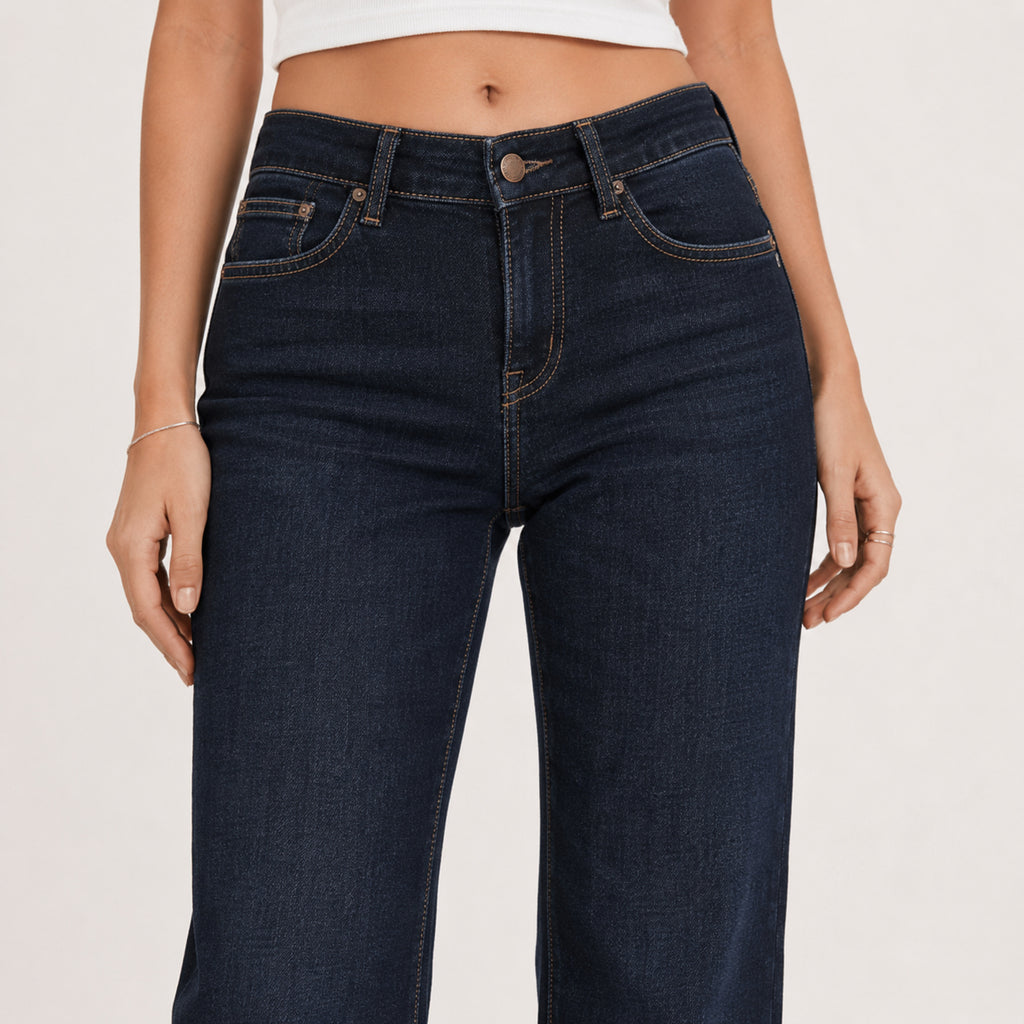 Women's Light Blue Wide Leg Denim Jeans-4