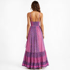 Women's Pink Paisley Printed Deep V-Neck Maxi Dress-4