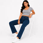 Women's Dark Wash Straight Fit High-Rise Jeans | Classic Full-Length Denim-2