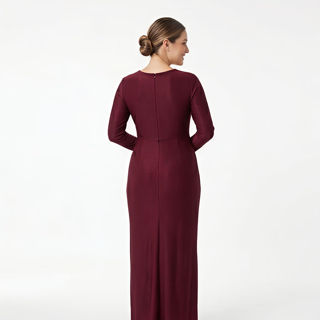 Women's Wine Embellished Maxi Gown-4