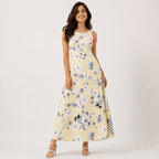 Women's Yellow Floral Printed Sleeveless Maxi Dress-1