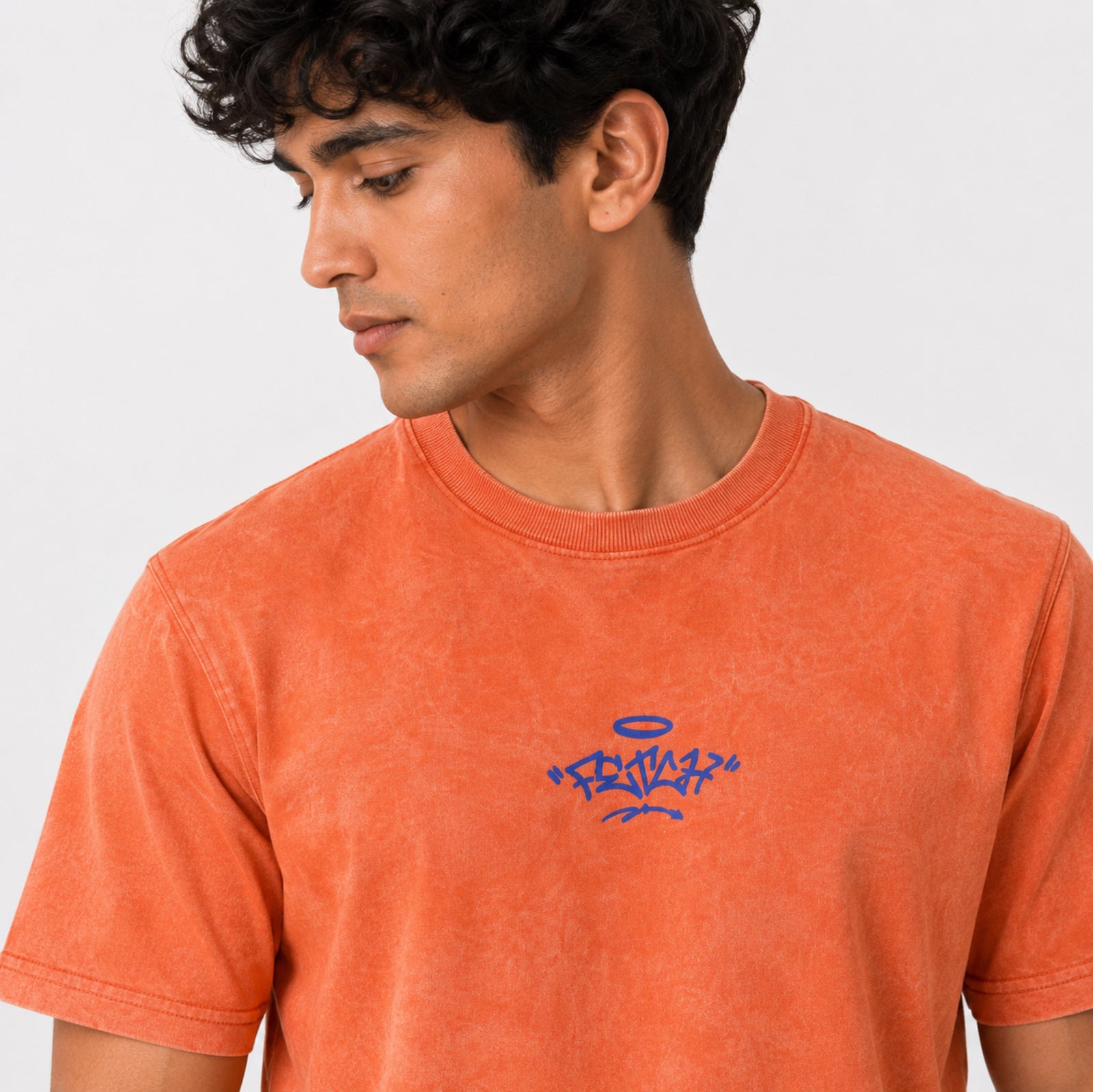 Men's Peach Orange Oversized Graphic T-Shirt-3