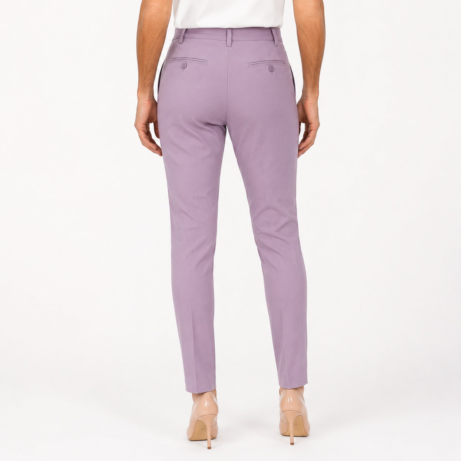 Women's Chic Light Pink Slim Fit Formal Ankle Pants-4