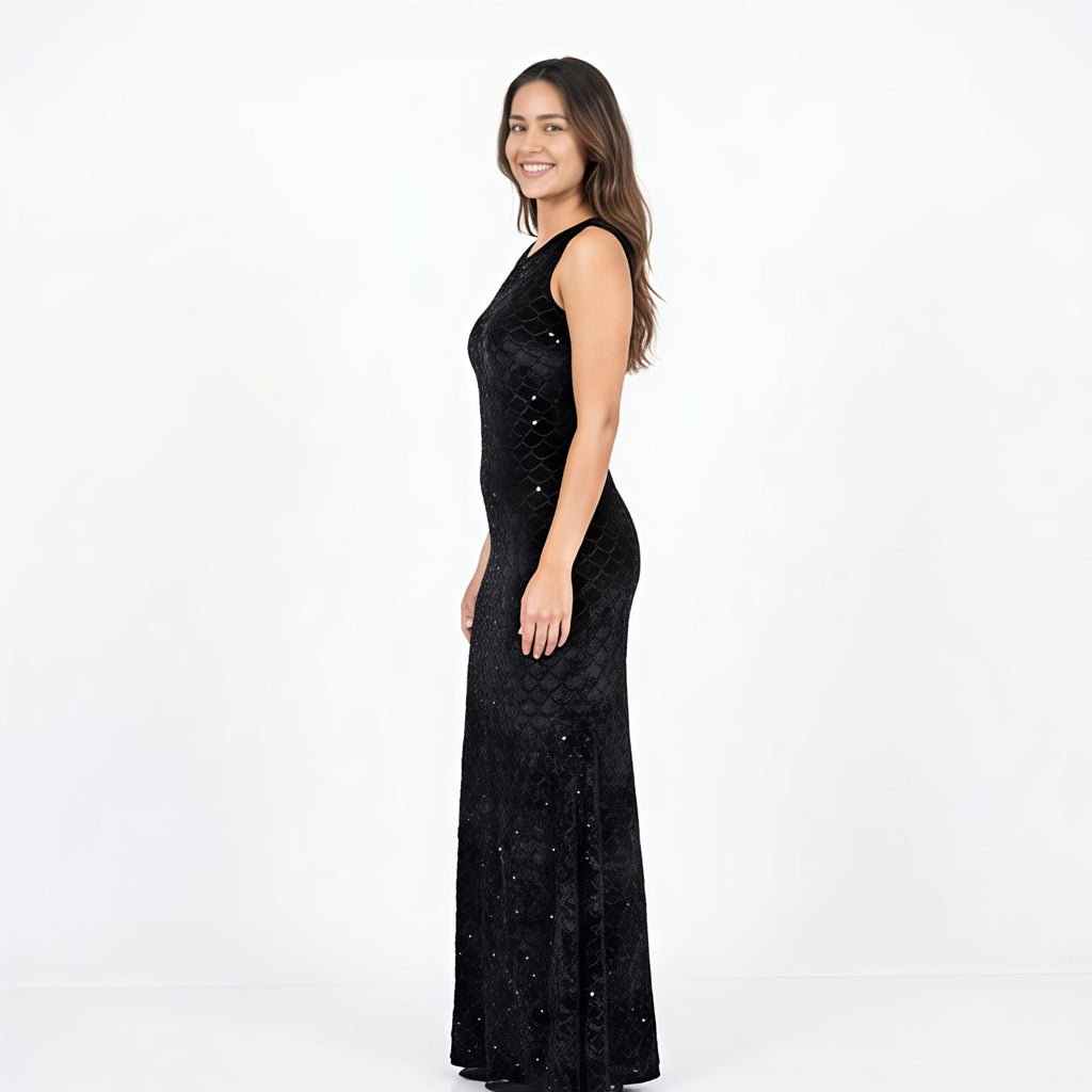 Women's Black Sequin Maxi Party Dress-4