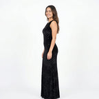 Women's Black Sequin Maxi Party Dress-4