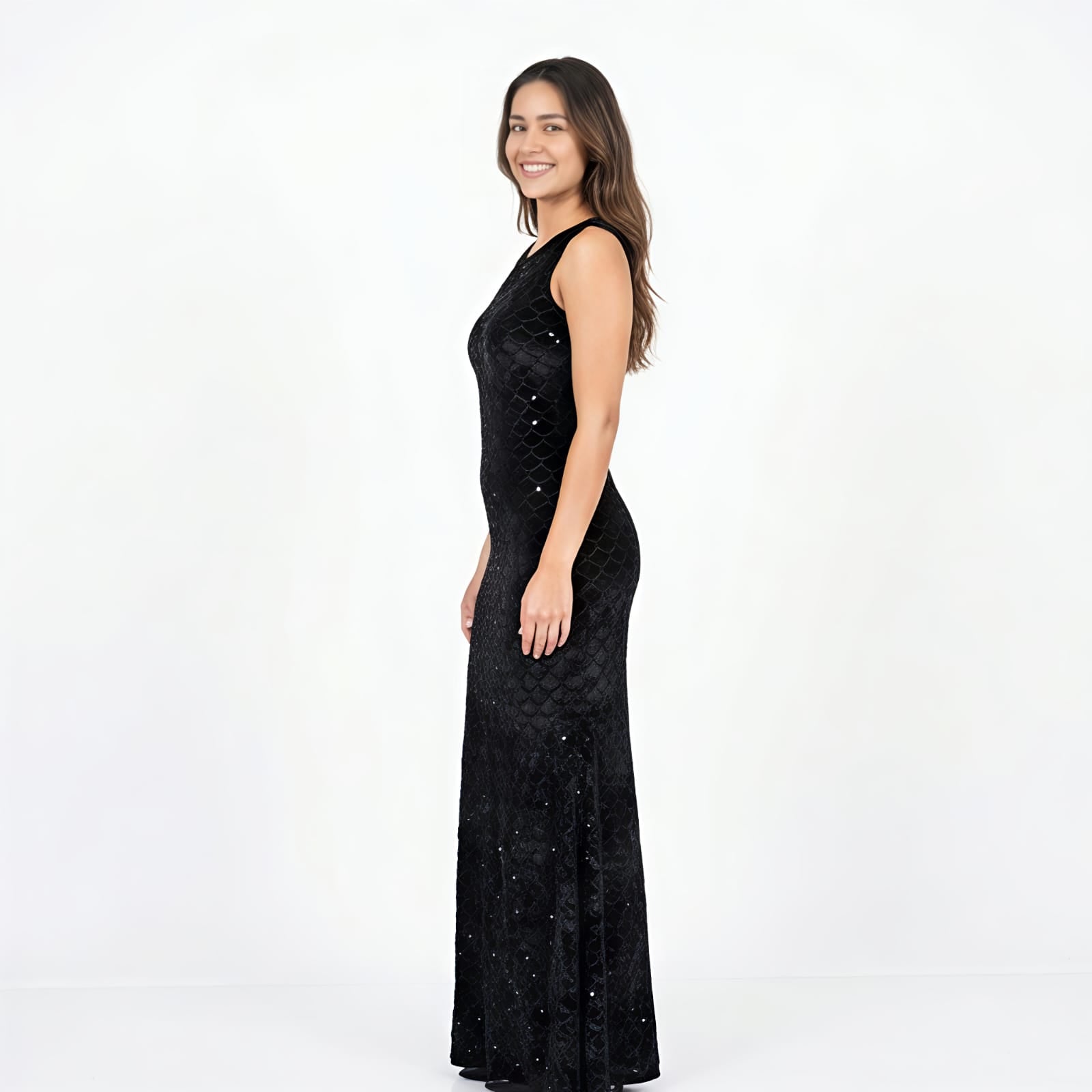 Women's Black Sequin Maxi Party Dress-4