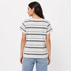Women's Beige Striped Graphic Print Crew Neck T-Shirt-4