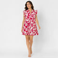 Women's Pink Floral Ruffle Sleeve A-Line Mini Dress | Breezy Casual Day Dress-1