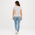 Women's White Floral Graphic Print Round Neck T-Shirt | Casual Everyday Cotton Tee-4