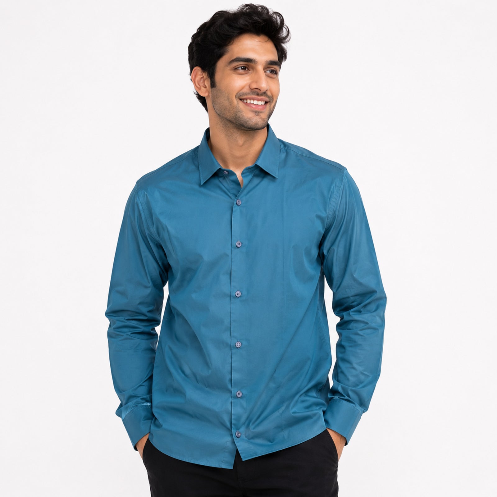 Premium Teal Cotton Formal Shirt For Men-4