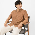 Men's Rustic Brown Textured Half Sleeve Casual Shirt-3