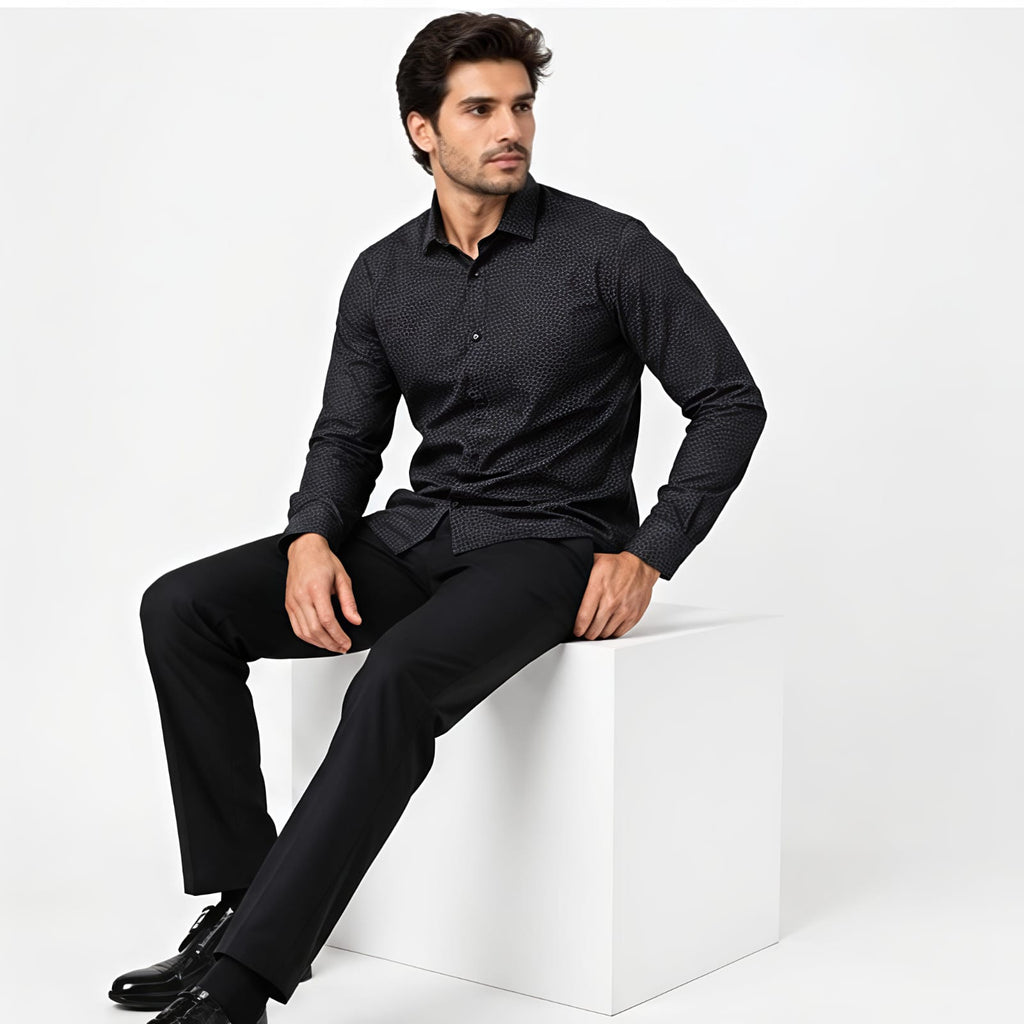 Men's Midnight Black Micro Pattern Formal Shirt-3