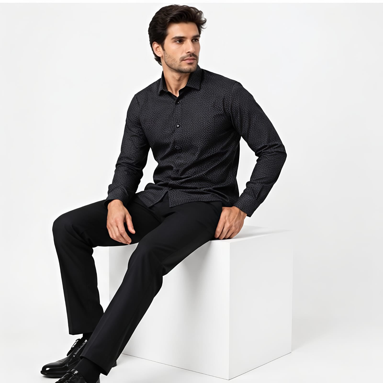 Men's Midnight Black Micro Pattern Formal Shirt-3