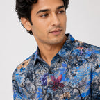 Men's Navy Blue Floral Print Half Sleeve Casual Shirt-2