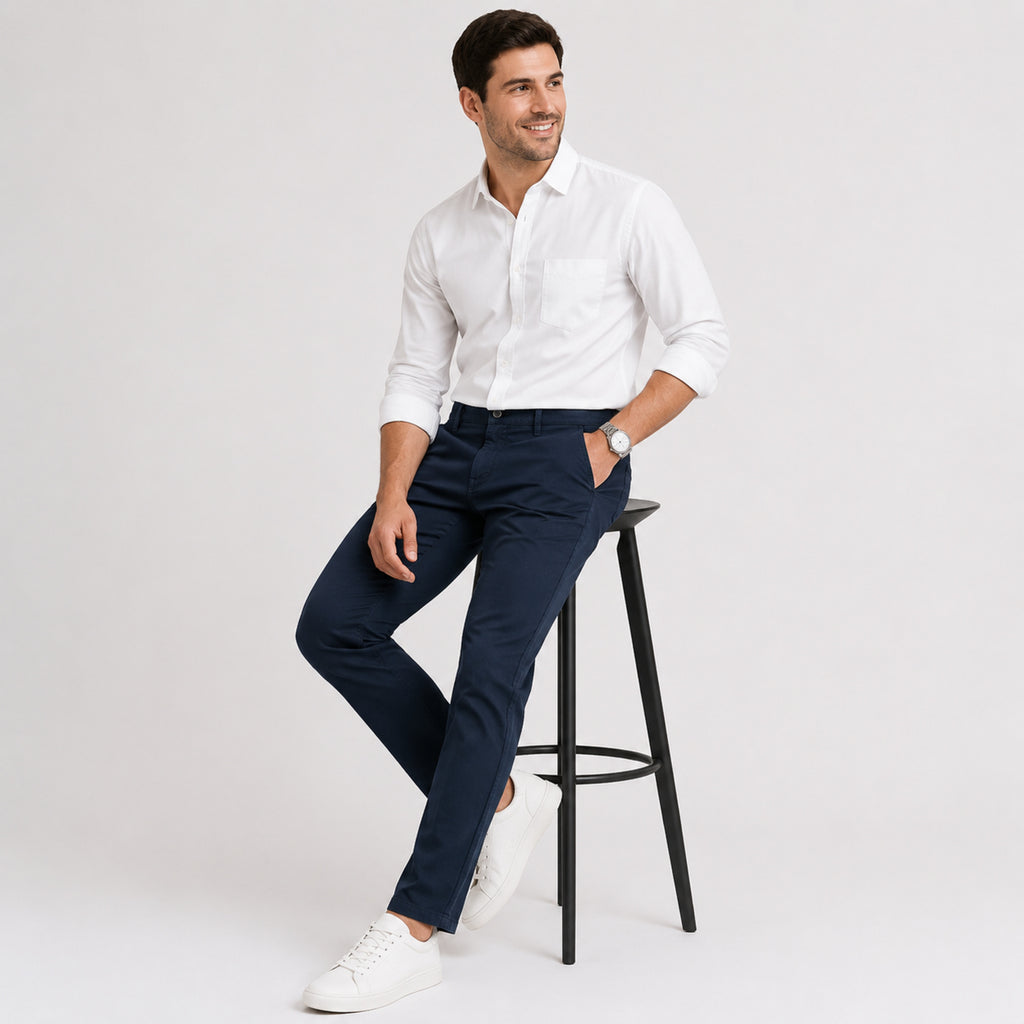Men's Midnight Navy Slim Fit Formal Trousers-3