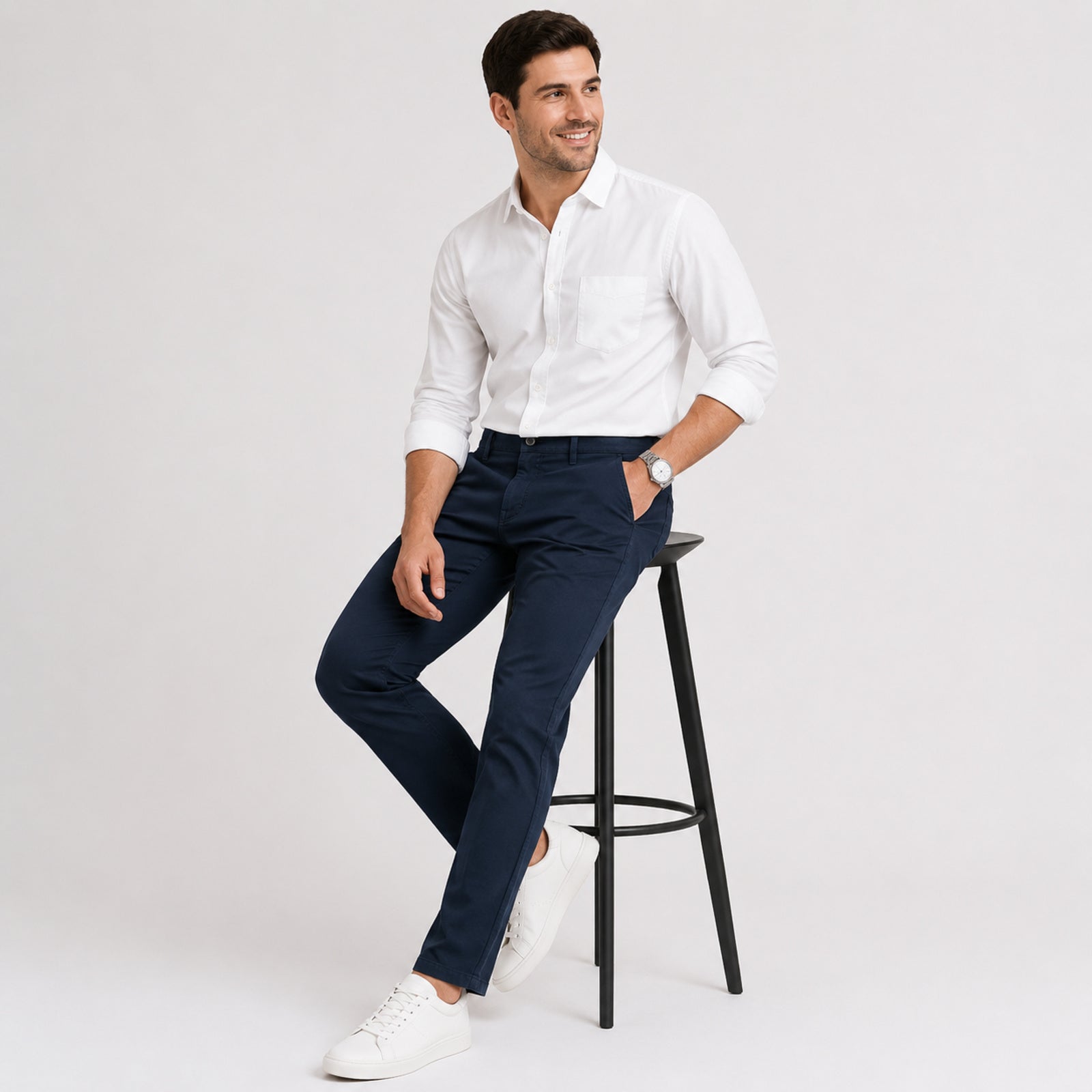 Men's Midnight Navy Slim Fit Formal Trousers-3