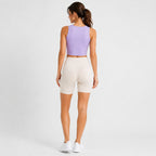 Women's Lavender Sleeveless Wrap Hem Crop Top | Solid Round Neck Activewear Tank-4