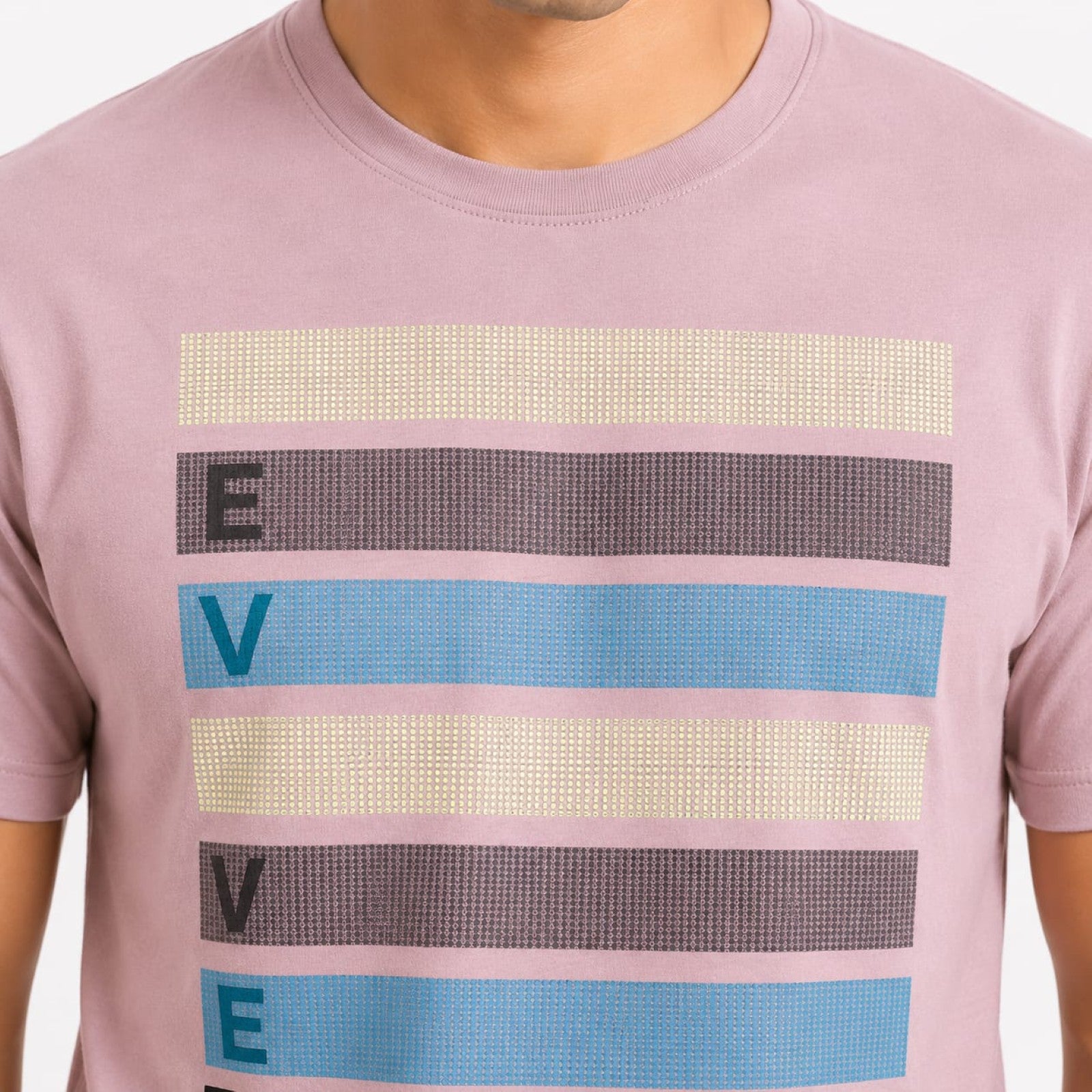 Men's Light Pink Stripe Graphic Crew Neck T-Shirt-3