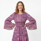 Women's Lavender Printed Tiered Maxi Dress-2