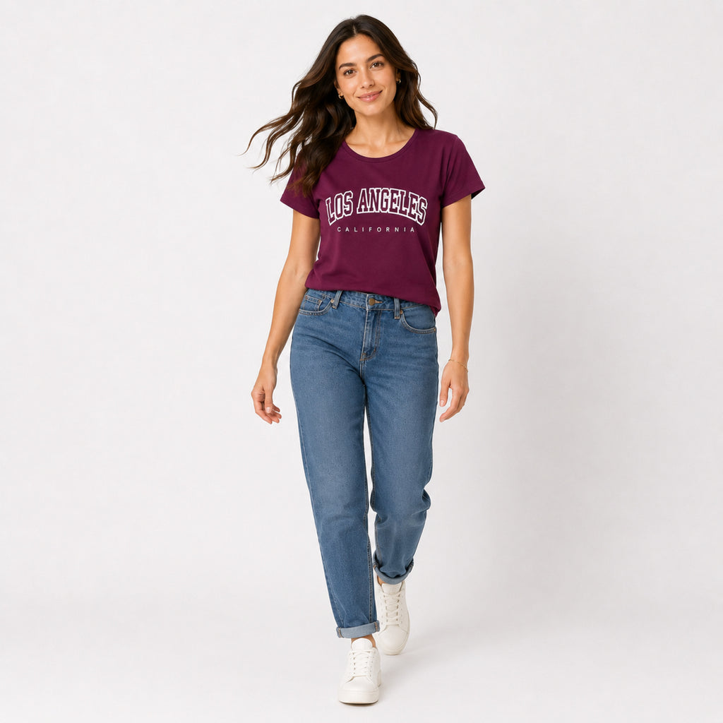 Women's Maroon Los Angeles Graphic T-Shirt-3