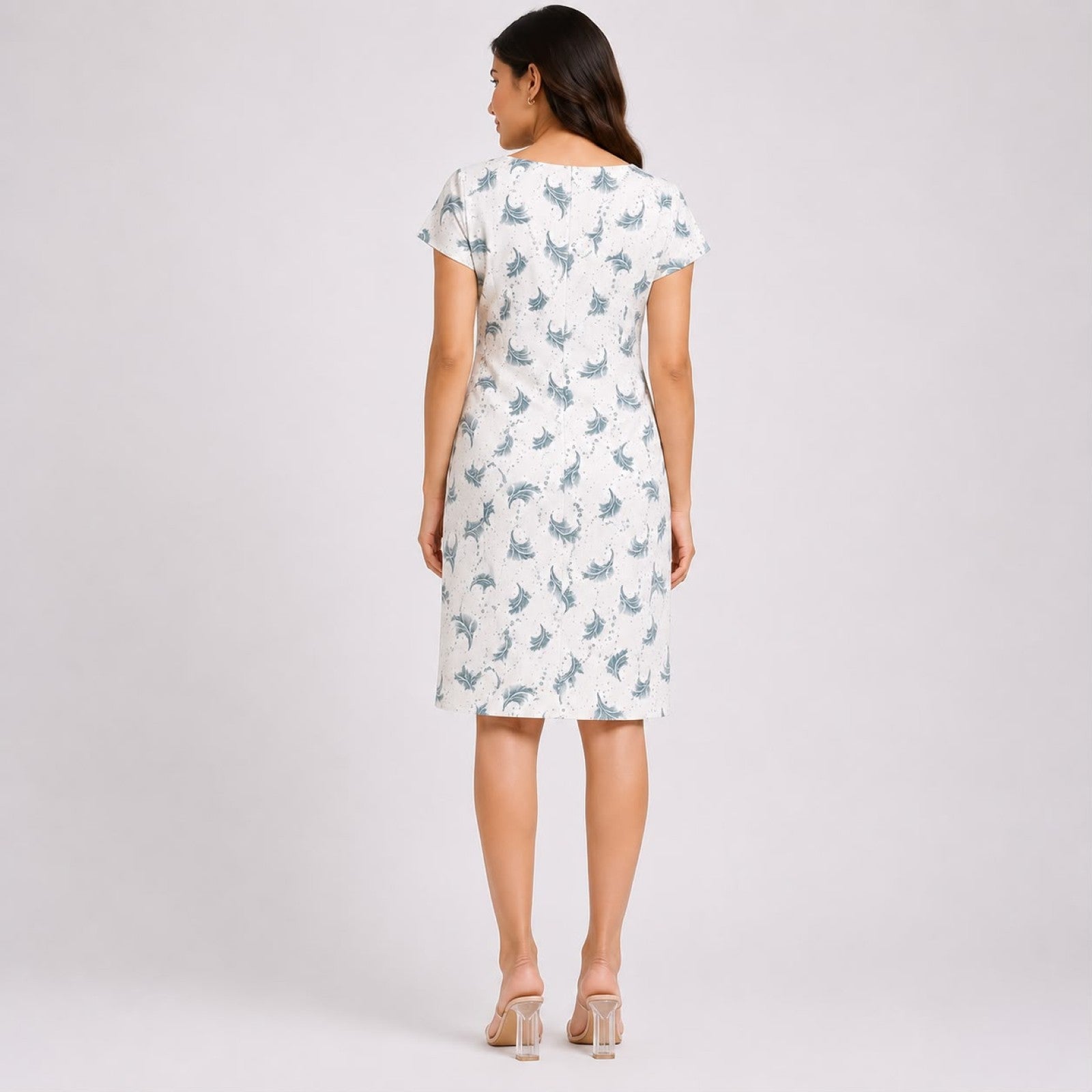 Women's Graceful Leaf Print Fit and Flare Sheath Dress-2