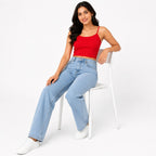 Women's Light Blue Wide Leg High-Rise Jeans | Casual Everyday Denim Pants-2