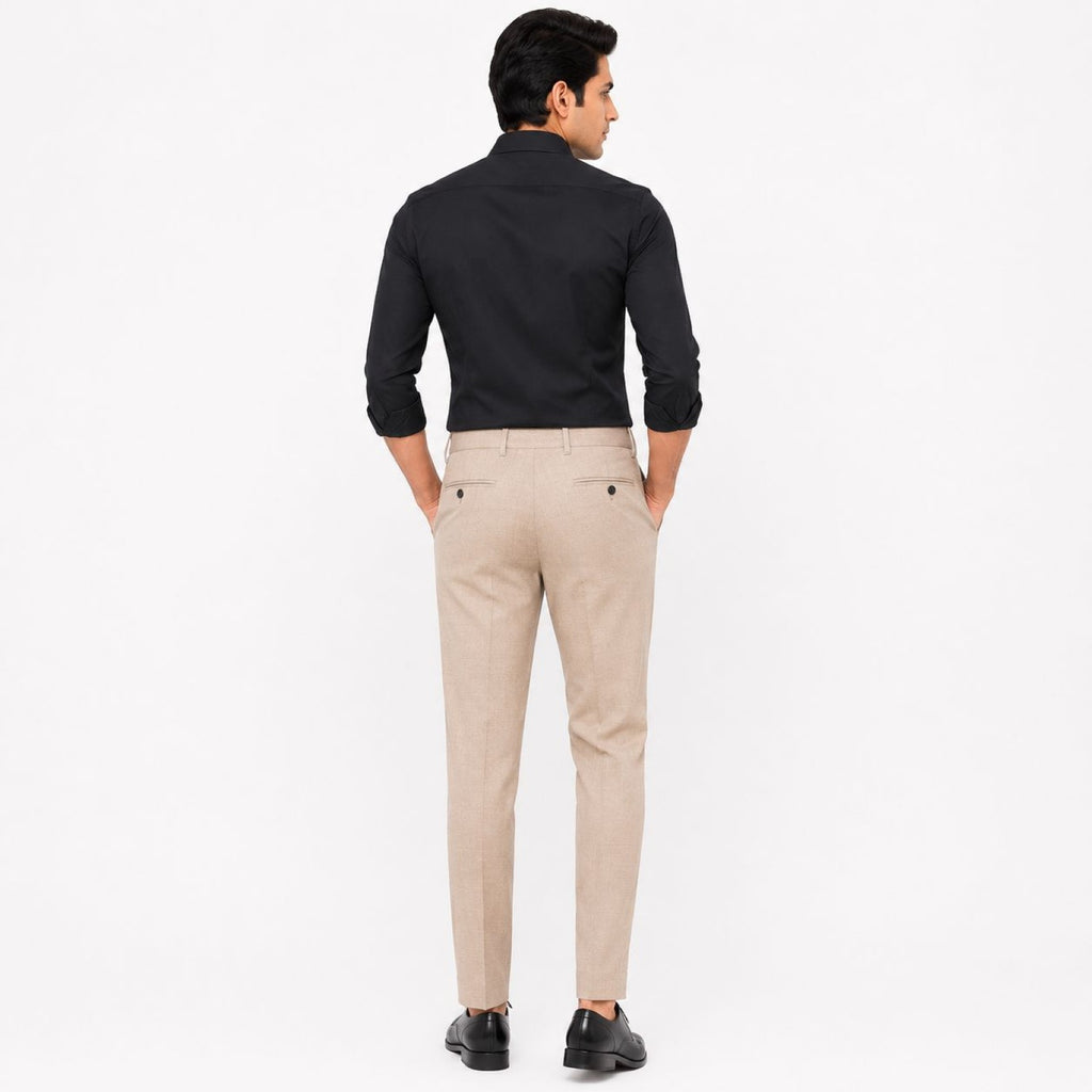 Men's Khaki Tailored Tapered Trousers with Textured Finish-4