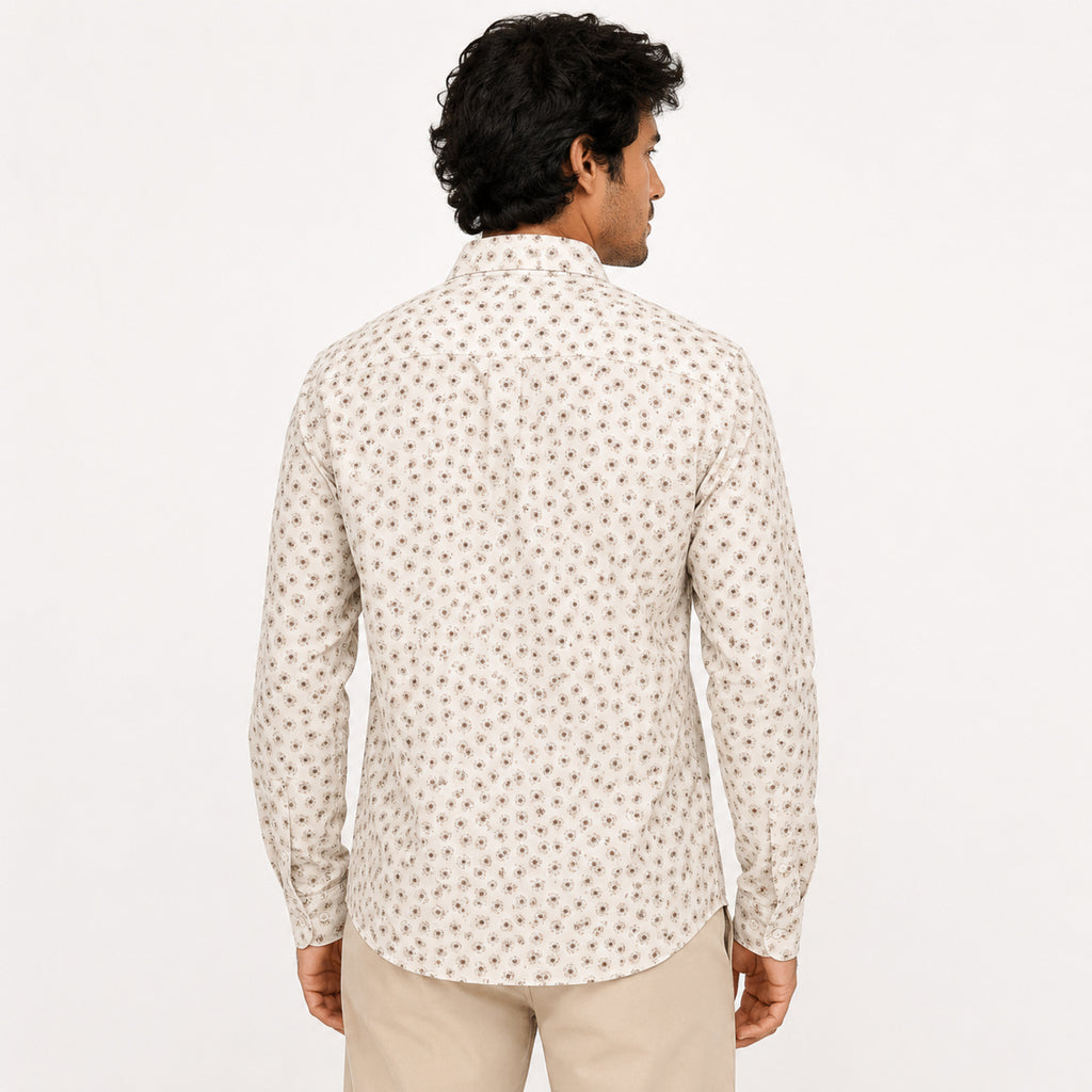 Men's Cream Floral Printed Premium Casual Shirt-1