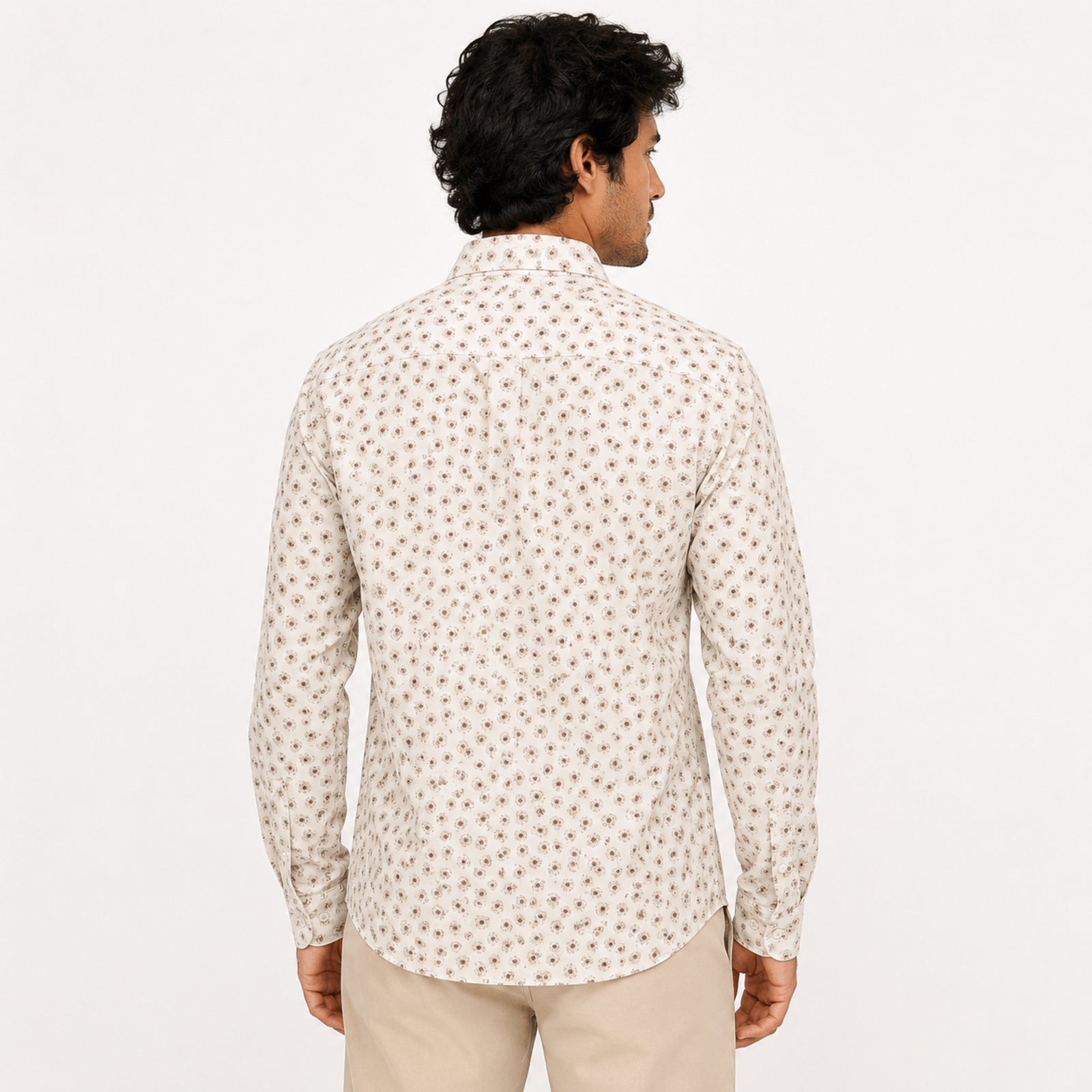 Men's Cream Floral Printed Premium Casual Shirt-1