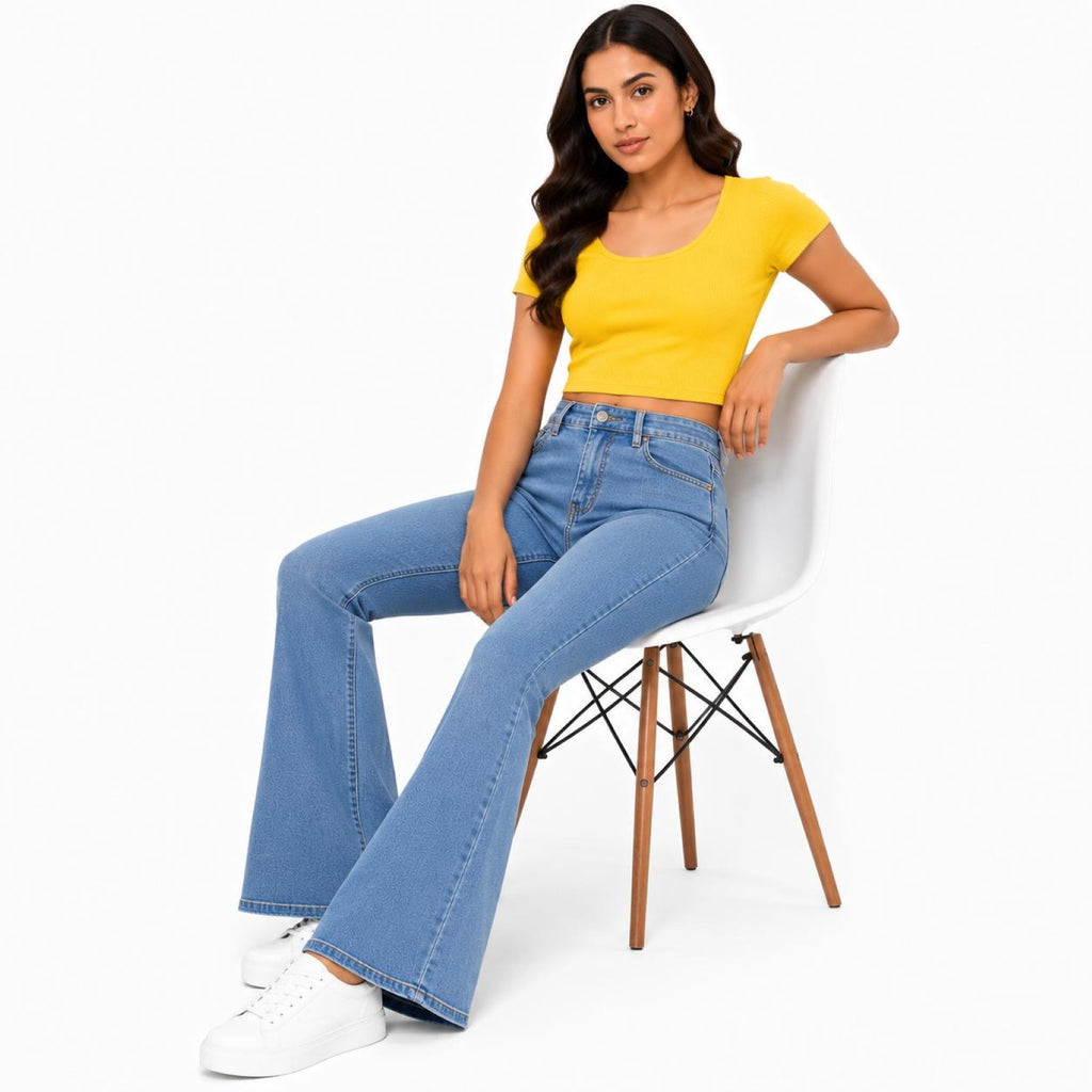 Women's Light Blue Flared High-Rise Jeans | Casual Everyday Denim Pants-2