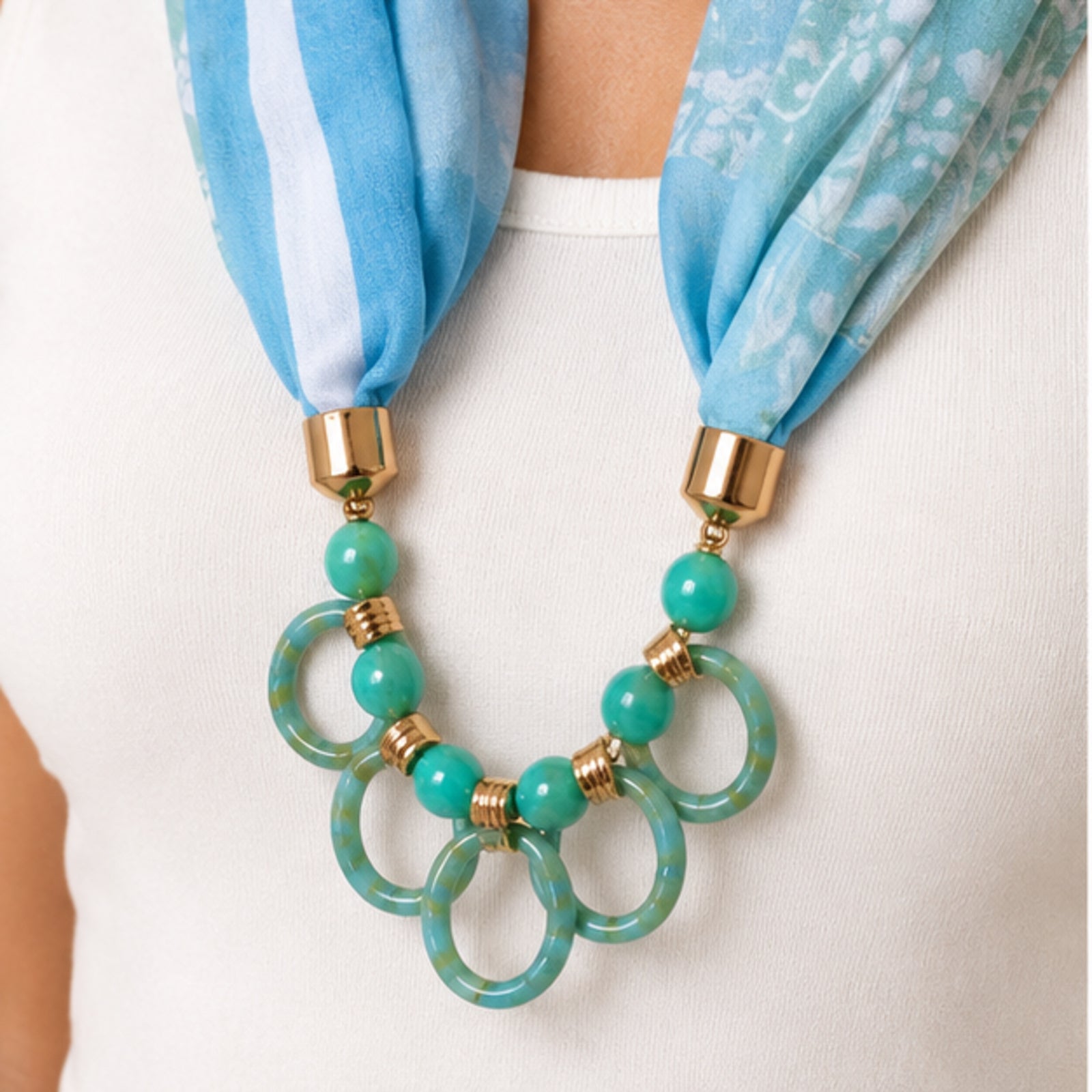 Women's Sky Blue Tie-Dye Fashion Scarf Necklace-3