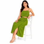 Women's Green Sleeveless Crop Top and Wrap Midi Skirt Co-Ord Set-2