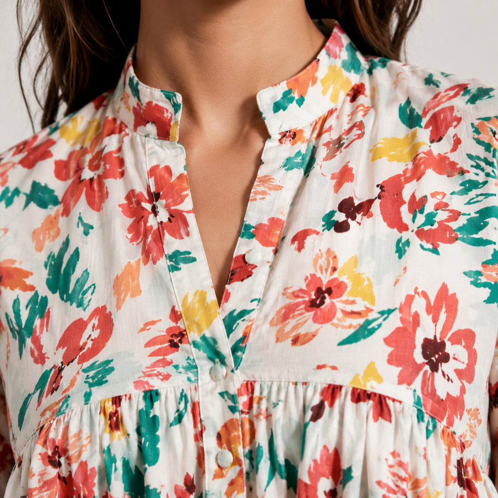 Women's Solstice Bloom Orange Printed Peplum Top-3