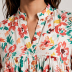 Women's Solstice Bloom Orange Printed Peplum Top-3