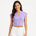 Women's Lavender V-Neck Cap Sleeve Crop Top-1