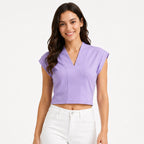 Women's Lavender V-Neck Cap Sleeve Crop Top-1