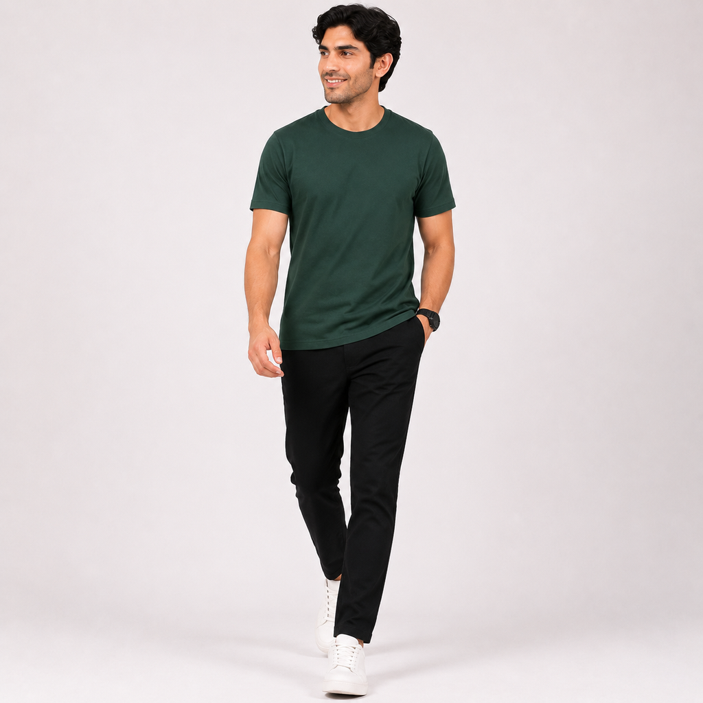 Men's Dark Green Solid T-Shirt-2