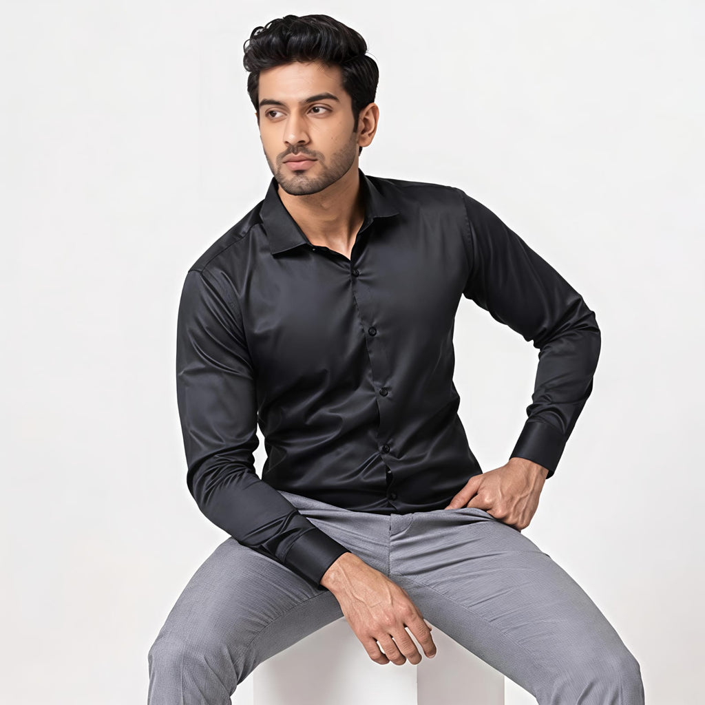 Men's Dark Grey Satin Formal Shirt-1