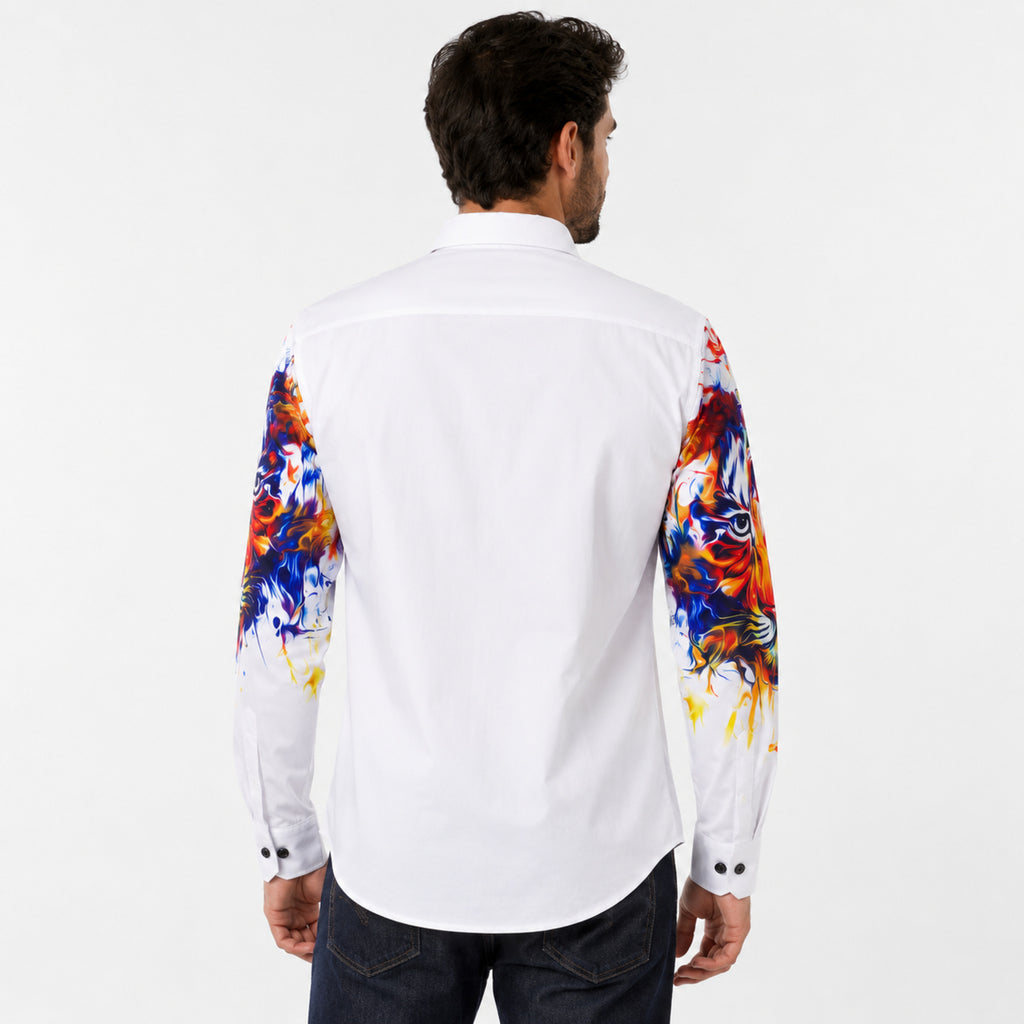 Men's White Tiger Graphic Printed Shirt-3