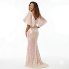 Women's Blush Pink Sequin Mermaid Evening Gown-2