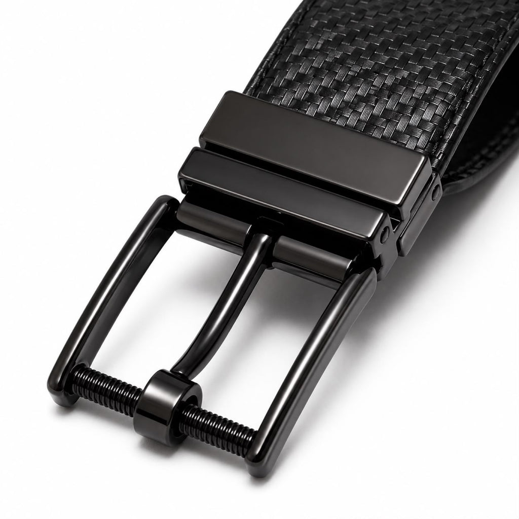 Men's Black & Brown Woven Texture Leather Belt-4