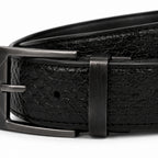 Men's Black Croc-Textured Leather Belt with Gunmetal Buckle-3