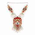 Women's Gilded Regal Lion Hand-Beaded Statement Necklace with Fringe Detailing-4