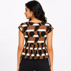Women's Brown Geometric Printed Peplum Top-4