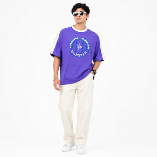 Men's Blue Oversized Varsity Graphic T-Shirt-3